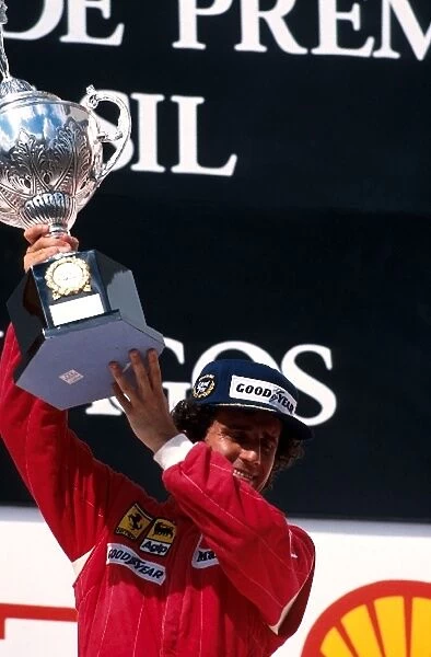 Formula One World Championship: Alain Prost Ferrari 641 celebrates his win