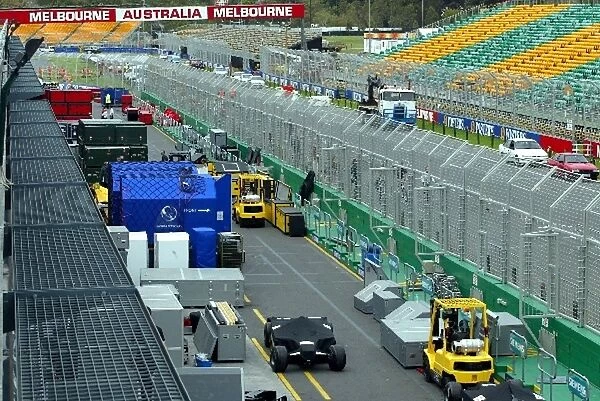 Formula One World Championship: All of the Teams equipment is unloaded after its transportation in preparation for the first race of