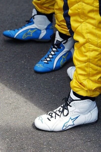 Formula One World Championship: The Alpinestars racing boots of Fernando Alonso Renault and Jarno Trulli Renault
