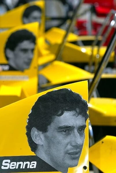 Formula One World Championship: Ayrton Senna logos on the Jordan engine cover this weekend