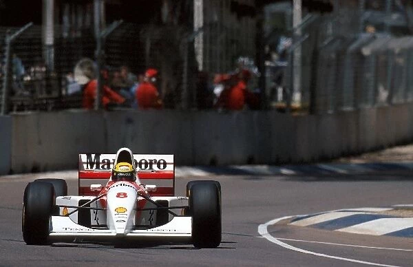 Formula One World Championship: Ayrton Senna McLaren MP4  /  8 en route to what would turn out to be his forty-first and final victory