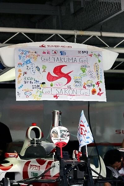 Formula One World Championship: Banners of support from school children for the Super Aguri F1 Team