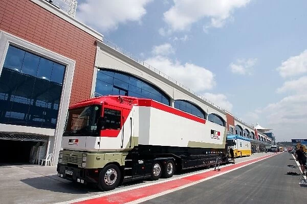 Formula One World Championship: BAR trucks in the pitlane