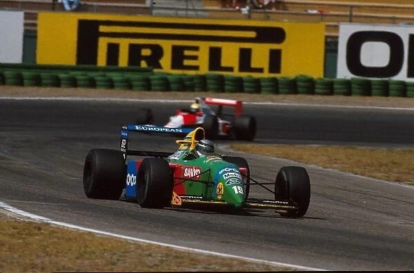 Formula One World Championship: The Benetton of Alessandro Nannini leads the Mclaren of race winner Ayrton Senna