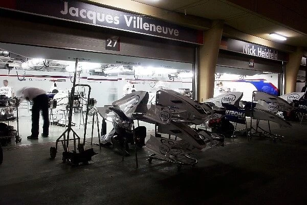 Formula One World Championship: The BMW Sauber garage at night