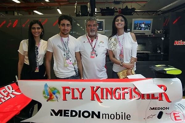 Formula One World Championship: Bollywood stars Sonam Kapoor, Imran Khan and Shilpa Shetty with Dr. Vijay Mallya Force India F1 Team Owner