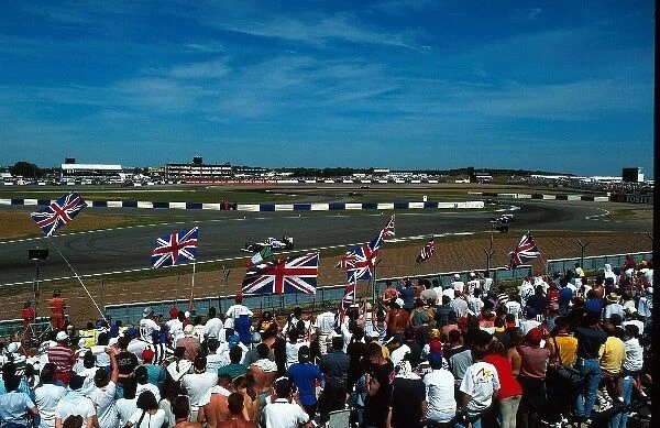 Formula One World Championship: The British crowd cheer Damon Hill on his way to victory