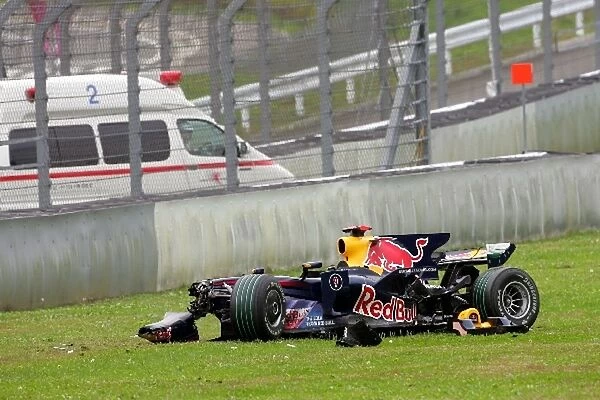 Formula One World Championship: Car of David Coulthard Red Bull Racing after crashing out