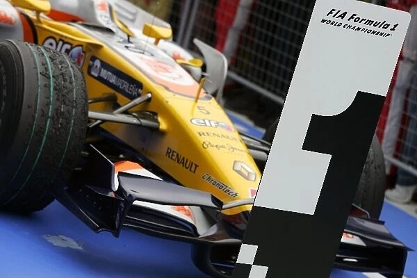 Formula One World Championship: Car of race winner Fernando Alonso Renault in parc ferme