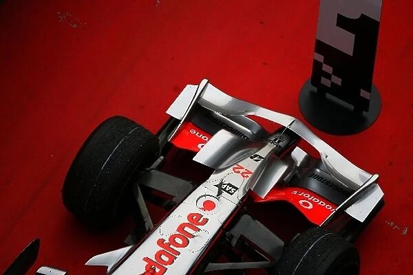 Formula One World Championship: Car of race winner Lewis Hamilton McLaren in parc ferme