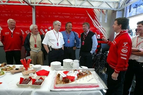 Formula One World Championship: A celebratory dinner held in the Toyota motorhome for journalist Mike Doodson who is attending his 500th GP
