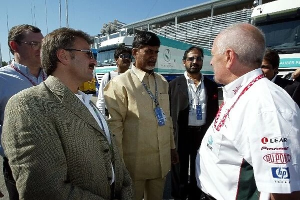 Formula One World Championship: Chadrababu Naidu an Indian Minister meets John Hogan Jaguar Sporting and Commercial Director
