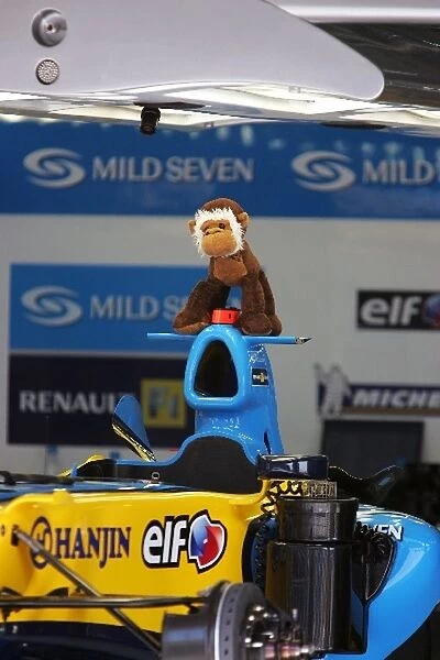 Formula One World Championship: A cheeky monkey on the Renault R26 of Fernando Alonso Renault