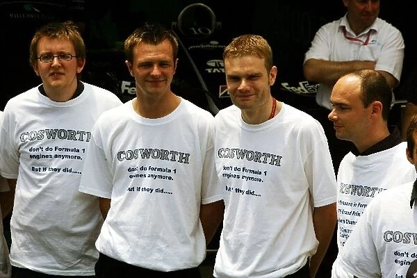 Formula One World Championship: Cosworth engineers at a farewell for Cosworth