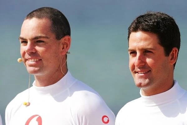 Formula One World Championship: Craig Lowndes and Jamie Whincup Aussie V8 drivers at the Vodafone beach kayak race