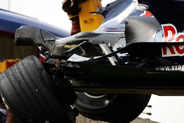 Formula One World Championship: The crashed RB1 of Christian Klien Red Bull Racing