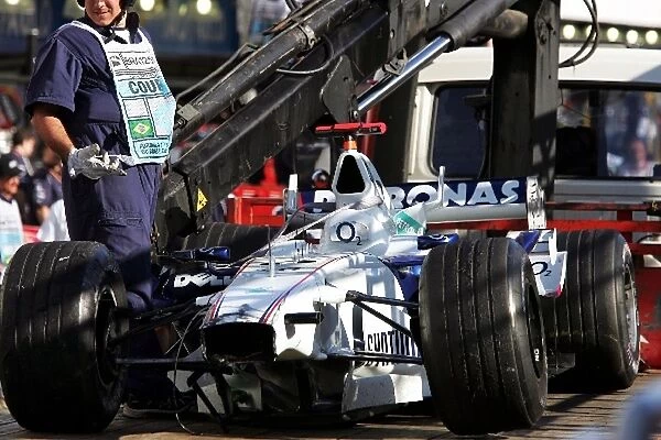 Formula One World Championship: The damaged BMW Sauber F1. 06 of Nick Heidfeld BMW Sauber F1