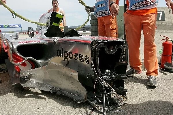 Formula One World Championship: The damaged car of Heikki Kovalainen Mclaren MP4-23