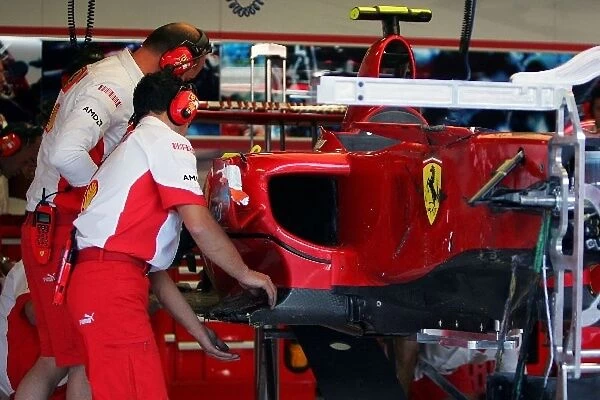Formula One World Championship: The damaged Ferrari F2007 of Kimi Raikkonen Ferrari after his practice crash