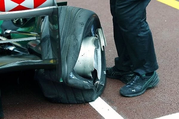 Formula One World Championship: The damaged Michelin rim caused by Bjorn Wirdheim Jaguar Test Driver
