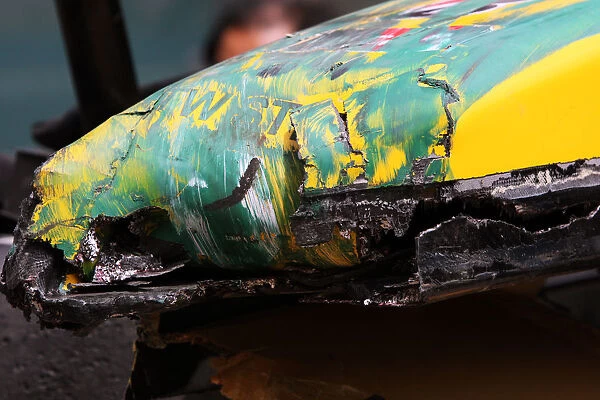Formula One World Championship: The damaged Renault R30 of Vitaly Petrov Renault after he crashed in the third practice session