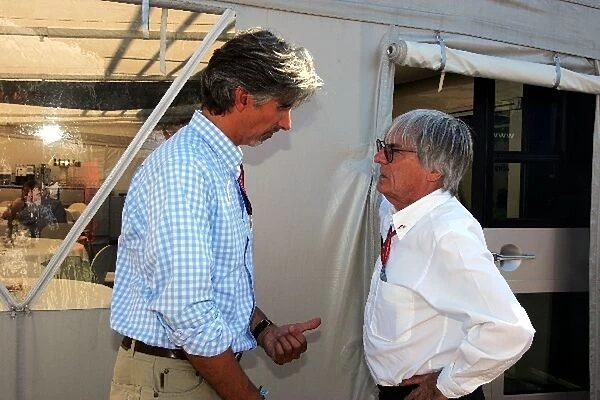 Formula One World Championship: Damon Hill BRDC President talks with Bernie Ecclestone F1 Supremo