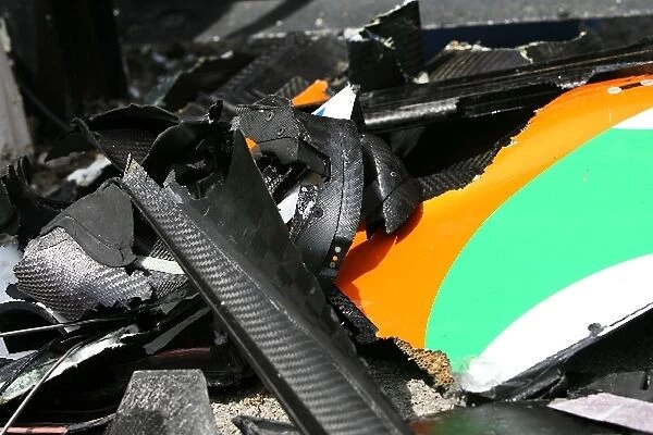 Formula One World Championship: Debris from the cars of Adrian Sutil Force India F1 VJM02 and Jarno Trulli Toyota TF109