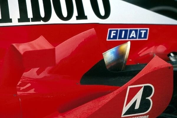 Formula One World Championship: The delicately sculpted exhaust outlets and rear winglets on the Ferrari F2002