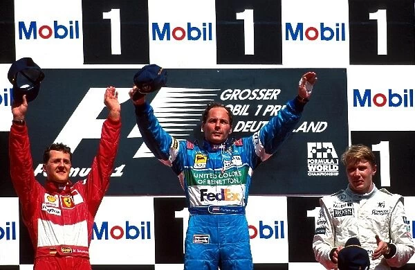 Formula One World Championship: An emotion charged podium: Michael Schumacher second in his home GP; Gerhard Berger winner following a three race break