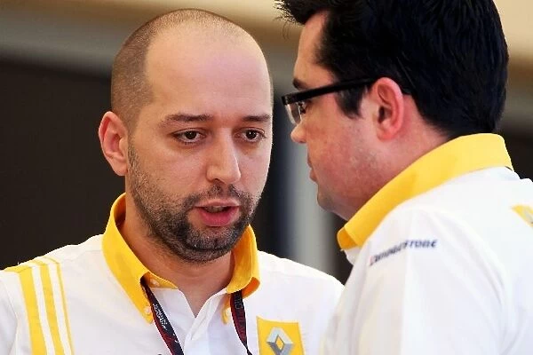Formula One World Championship: Eric Boullier Renault F1 Team Principal talks with Gerard Lopez