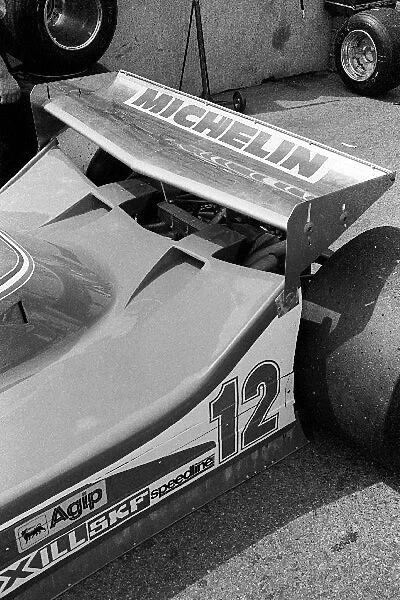 Formula One World Championship: The Ferrari 312T4 of Gilles Villeneuve features a forward mounted rear wing, which his team mate Jody Scheckter