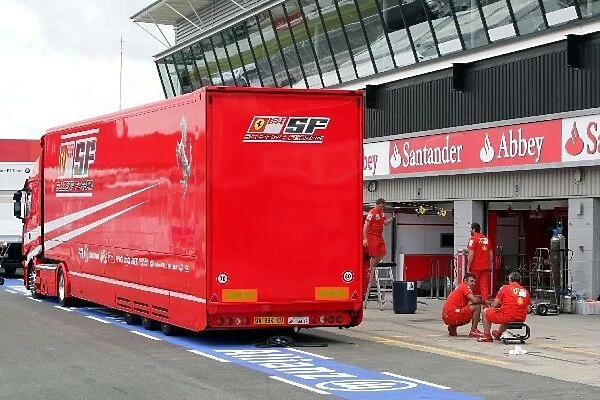 Formula One World Championship: Ferrari truck in the pitlane