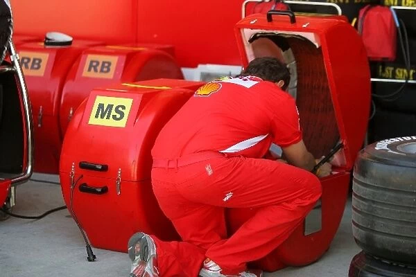 Formula One World Championship: The Ferrari tyre box of Michael Schumacher Ferrari, which keeps the Bridgestone tyres warm