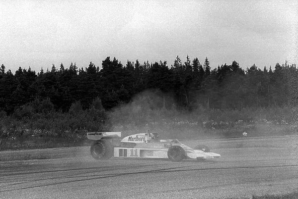 Formula One World Championship: Fifth placed James Hunt McLaren M23, suffers a spin during practice