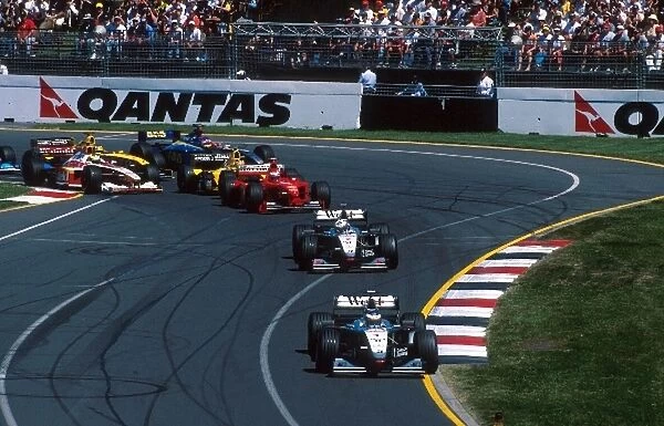 Formula One World Championship: First corner the Mclarens of Hakkinen and Coulthard lead