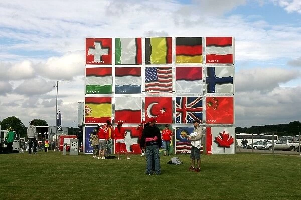 Formula One World Championship: Flag display at the entrance to the circuit