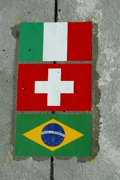 Formula One World Championship: Flags on the floor of the Sauber garage