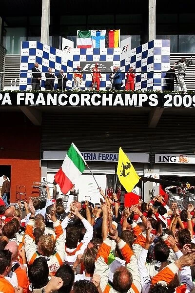 Formula One World Championship: Force India F1 Team celebrate second position for Giancarlo Fisichella Force India F1 at the podium
