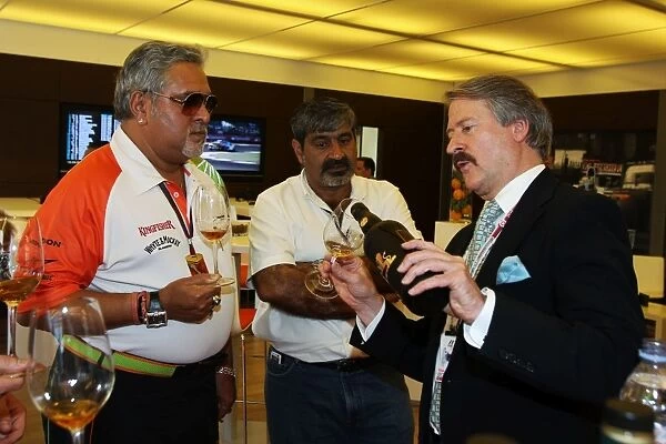 Formula One World Championship: Force India F1 Team motorhome presents a Whyte & Mackay whisky tasting event, with Dr. Vijay Mallya Force India F1 Team Owner