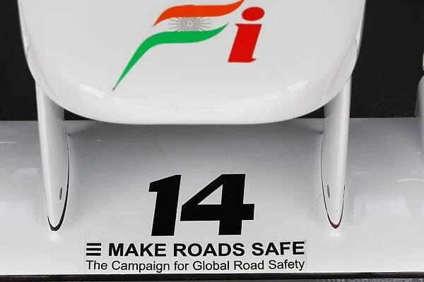 Formula One World Championship: Force India F1 VJM03 with FIA Make Roads Safe campaign sticker