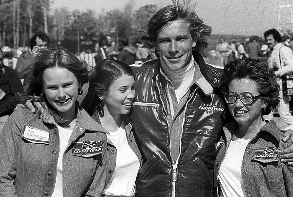 Formula One World Championship: Fourth placed James Hunt Hesketh, with three women with Goodyear connections