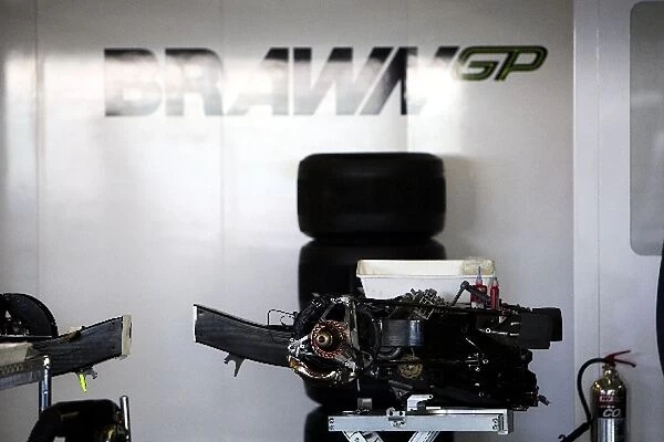 Formula One World Championship: Gearbox and rear end in the Brawn Grand Prix garage