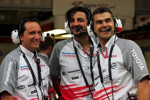Formula One World Championship: Gianluca Pisanello Toyota Race Engineer with Francesco Nenci Toyota Race Engineer and Dieter Gass Toyota Chief