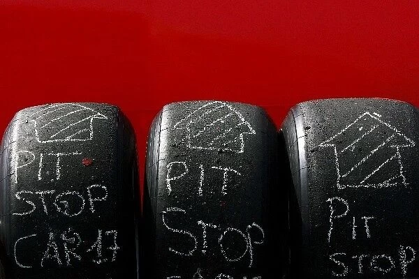 Formula One World Championship: GP2 slick tyres marked for a pit stop