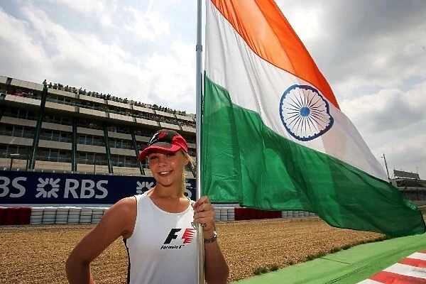 Formula One World Championship: Grid girl with an Indian flag
