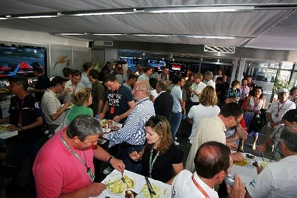 Formula One World Championship: Guests at the Force India F1 motorhome celebrate the 200th GP for Giancarlo Fisichella Force India F1