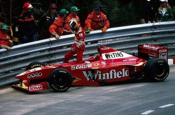 Formula One World Championship: Heinz-Harald Frentzen Williams FW20 retired after colliding with Ferraris Eddie Irvine