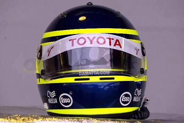 Formula One World Championship: The helmet of Cristiano Da Matta Toyota, front view