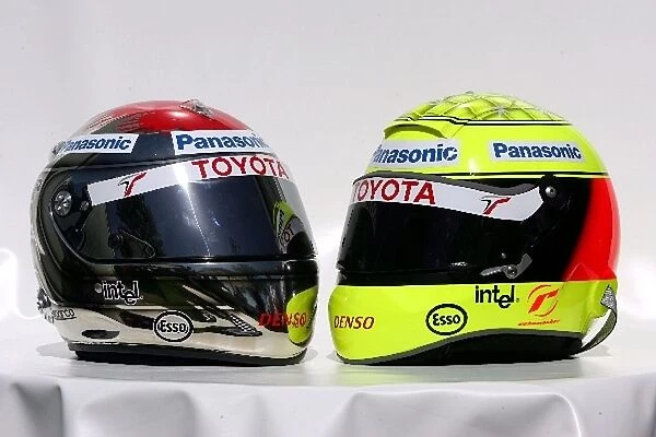 Formula One World Championship: The helmets of Jarno Trulli Toyota and Ralf Schumacher Toyota