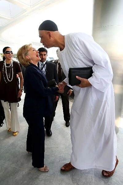 Formula One World Championship: Hilary Clinton United States Secretary of State with Kareem Abdul-Jabbar Basketball legend